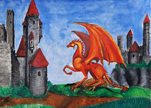 Malerei "Roter Drache" 50 x 40 cm Acryl auf Malplatte